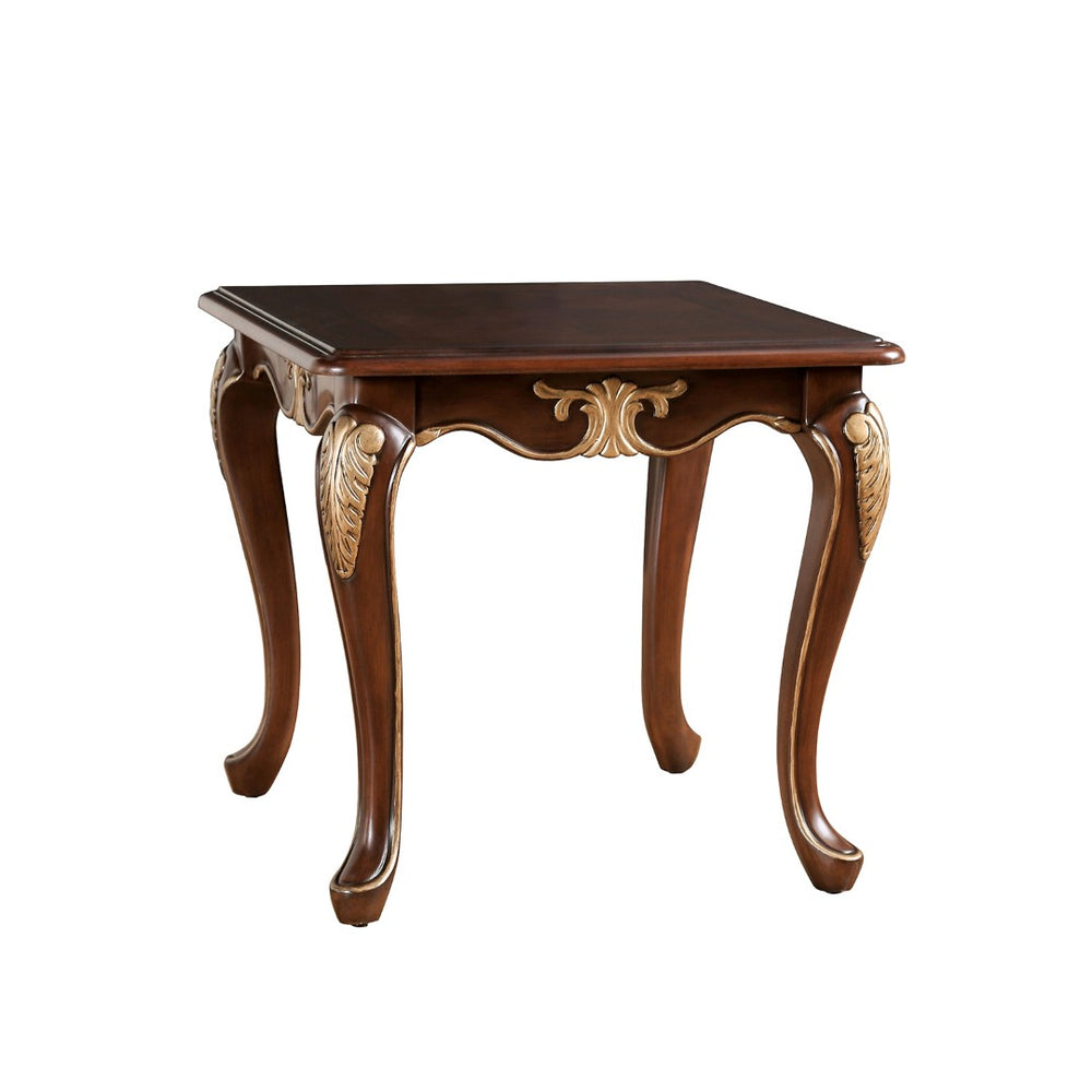 English Elm Traditional End Table With Elegant Carved Details, Curved Legs & Rich Tobacco Finish – Timeless Style! B2741P361146-GIGA