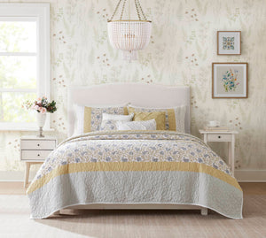 English Elm 6 Madison Park Dawn Cotton Percale Reversible Quilt Set Full/Queen Paisley Pintuck Lace Taping Vintage Chic Comfort Yellow 17.72 L x 22.83 W x 8.66 H B035129027