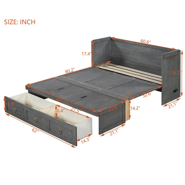 English Elm Queen Murphy Wall Bed with Pull Out Storage Drawer and Built in Usb Charging Gray LP000428AAE