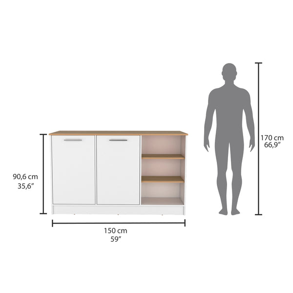 English Elm Ginger Kitchen Island With Open Shelves And Cabinets - Perfect For Meal Prep And Stylish Dining Space B070S00310