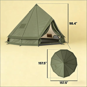 English Elm Outdoor Canvas Teepee Tent for Family Camping with Stove Jack All Season Use T3971P486614