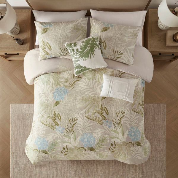 English Elm 5-piece Cotton Dobby Botanical Duvet Set with Embroidered Coastal Throw Pillows B035P463275