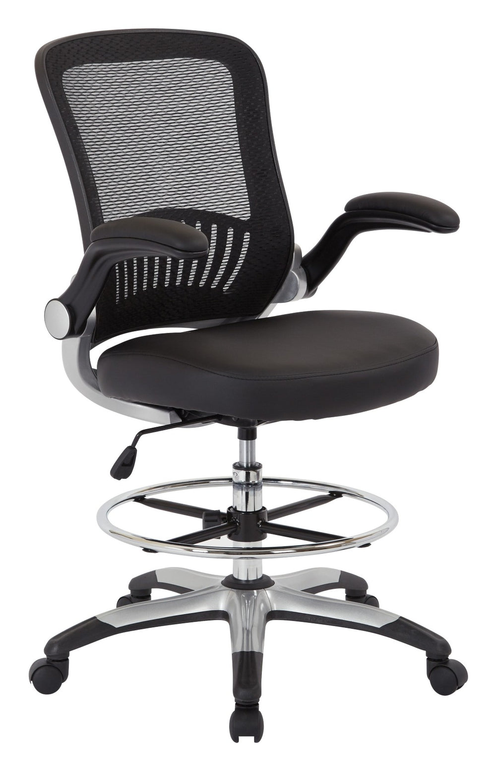 OSP Home Furnishings Mesh Back Ergonomic Drafting Chair with Lumbar Support Padded Seat and Adjustable Foot Ring DCY69006-U6