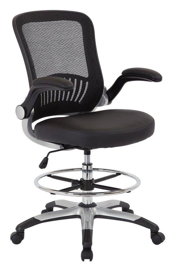 OSP Home Furnishings Mesh Back Ergonomic Drafting Chair with Lumbar Support Padded Seat and Adjustable Foot Ring DCY69006-U6