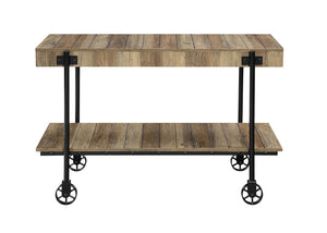 English Elm Industrial Slat Sofa Table with Natural Tone Top, Black Metal Frame, Open Shelf & Wheel Legs - 47" B011P214571