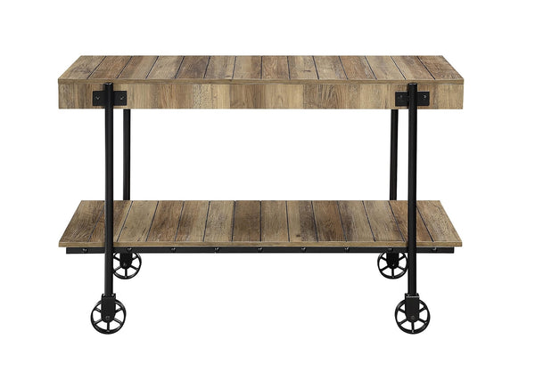English Elm Industrial Slat Sofa Table with Natural Tone Top, Black Metal Frame, Open Shelf & Wheel Legs - 47" B011P214571