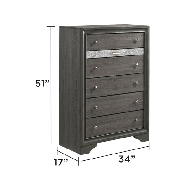 English Elm Traditional Queen 5 PC Storage Bedroom Set Gray – Engineered Wood Bed, 7-Drawer Dresser, Mirror, Chest 808857661555
