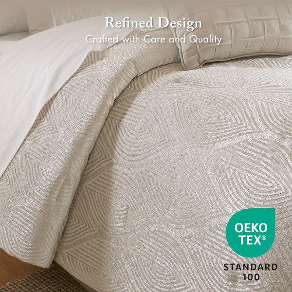 English Elm 10-piece California King Velvet Jacquard Comforter Set Layered Bedding with Microfiber Shams Champagne B035P482942