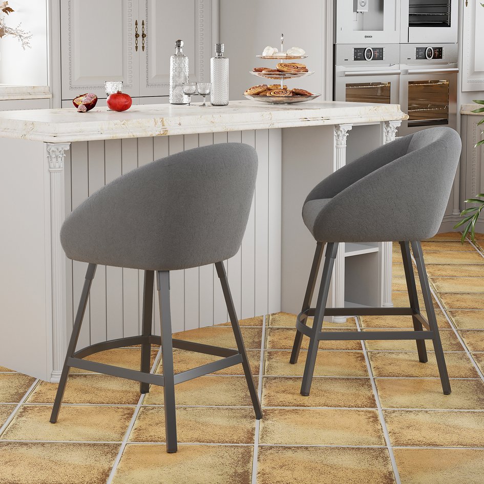 English Elm Bar Upholstered Counter Stool Set of 2 with Back and Armrests, Velvet Seat, 27" Comfort Height, Durable Gray T3623P407975