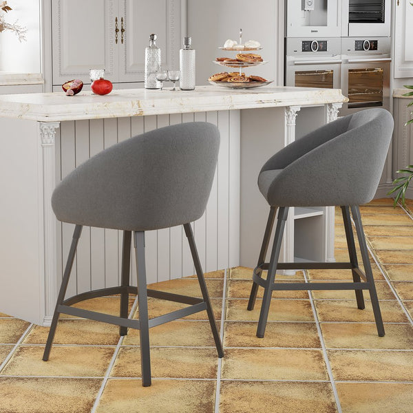 English Elm Bar Upholstered Counter Stool Set of 2 with Back and Armrests, Velvet Seat, 27" Comfort Height, Durable Gray T3623P407975