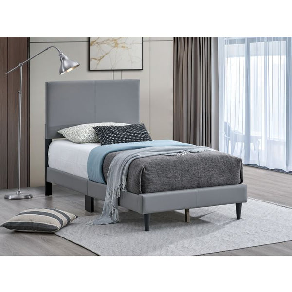 English Elm Baron Full Bed Frame with Faux Leather Upholstery, Slat Support, Adjustable Headboard Height, Fits 7–13" LIGHT GREY 26.37 L x 45.47 W x 7.48 H B078P380171