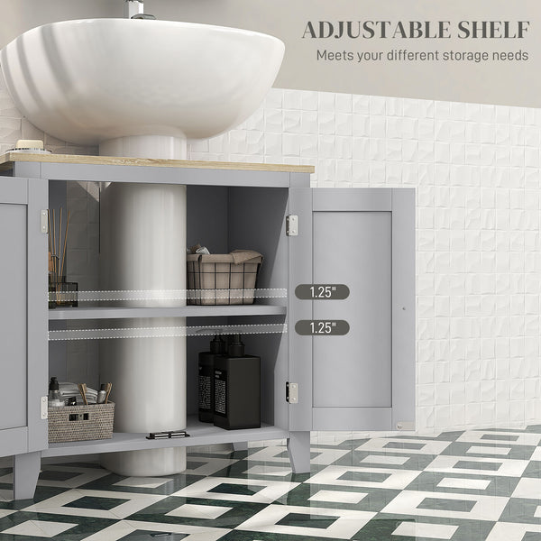 English Elm Kleankin Pedestal Sink Cabinet with U-shape Cutout Adjustable Shelf Gray Bathroom W2225P200782