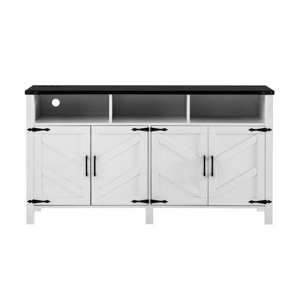 English Elm U_style 59 Inch Sideboard Buffet with Built in Power Outlets Open Cubbies Metal Accents White+Black N711P347407K