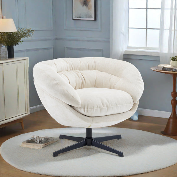 English Elm Christopher Knight Home® - Modern Chenille Office Chair 360° Swivel Accent Seat with Plush Upholstery, Compact Cozy Reading Spot Beige N817P207777B