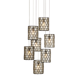 Regatta Captivating Multi-Drop Pendant Light with Natural Capiz Shell and Stunning Cupertino Finish