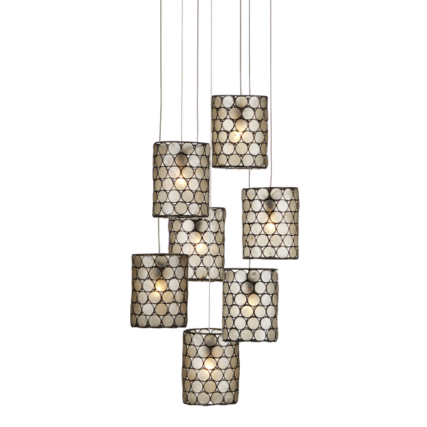 Regatta Captivating Multi-Drop Pendant Light with Natural Capiz Shell and Stunning Cupertino Finish