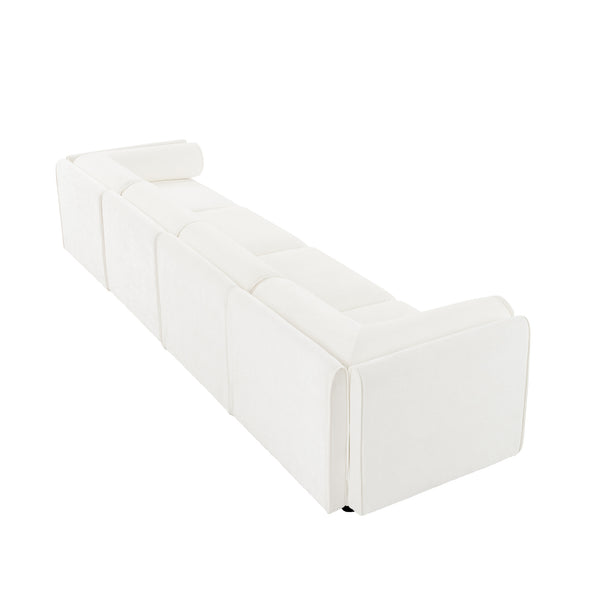 English Elm Modular Sectional Sofa With Ergonomic Cylindrical Support, Built-In Storage, And Modern White Style W714S01041