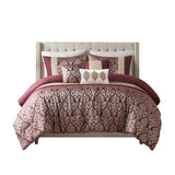 Madison Park Lily Traditional 6 Piece Jacquard Comforter Set with Throw Pillows MP10-8409 Plum