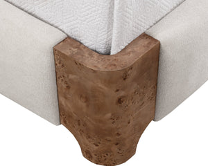 Sunpan KNOWLES Bed - King Size in Eclipse White - Elegant Curved Design with Unique Maple Burl Accents 112131