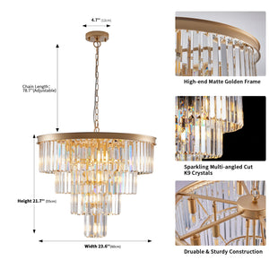 English Elm 24" Modern Crystal Chandelier 4-Tier K9 Crystals French Gold Ceiling Light for Dining Room W2312P368687