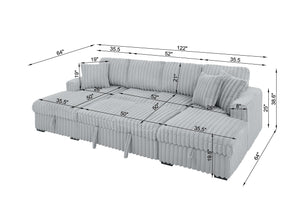 English Elm U U Shaped Sleeper Sofa with Pull-Out Bed and Hidden Chaise Storage, Plush Corduroy Comfort Grey W1417S00077
