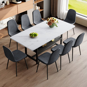 English Elm Table & 8 Dark Gray Chairs Set - 71X35.4" Black Grain Dining Table With Storage & Minimalist Design W1151S04264-GIGA