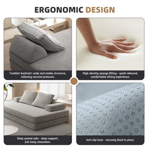 English Elm 86.6"Multifunctional Folding Sofa Bed with Chaise, Fluffy Chenille, Removable Backs & Pillows, Deep Seat Lounge LIGHT GREY W3219P340666