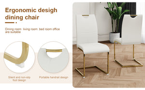 English Elm Modern Faux Leather Dining Side Chairs with Chrome Legs Ergonomic Set of 2 White+Gold W210127295