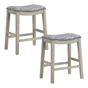 OSP Home Furnishings 24" Saddle Stool - Set of 2 Damask Navy / White Washed