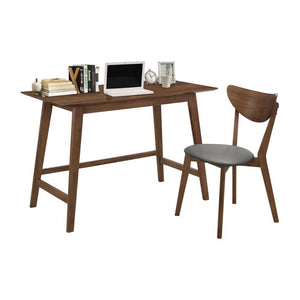 English Elm 2-piece Walnut Home Office Desk and Chair Set — Mid-Century Solid Hardwood Retro Desk with Grey Upholstered Seat B016P381015