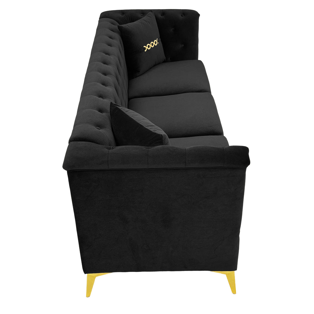 English Elm Fx-P83-Bk3 Modern Mid-Century 3-Seater Sofa With Gold Legs & Plush Faux Sherpa, Elegant Chesterfield Design W576S00217