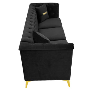 English Elm FX-P83-2PC Velvet Sofa Set of 2 with Tufted Cushions and Gold-Tone Metal Legs for Luxe Comfort Black W576S00239