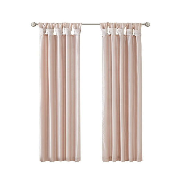 English Elm Twist Tab Lined Curtain Panel Blush 50X84" - Luxurious Faux Silk, Elegant Draping & Easy Installation B03598207-GIGA