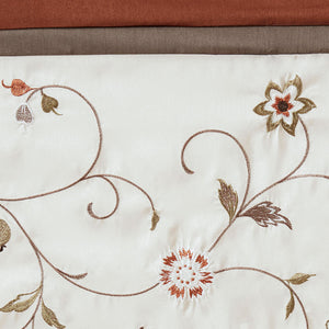 JLA Home Madison Park - Embroidered Valance with Rust Floral Elegance, Lined Pleated Design for Soft Light Control & Style MP41-5471