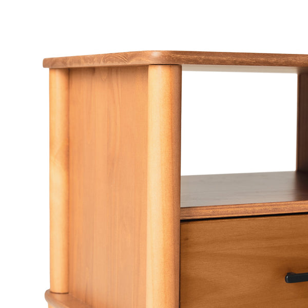 English Elm Walker Edison - Transitional Solid Pine Spindle Nightstand with Drawer and Open Cubby, Minimalist Handles, Low-Profile Caramel 26 L x 18.75 W x 5.5 H B185P168938