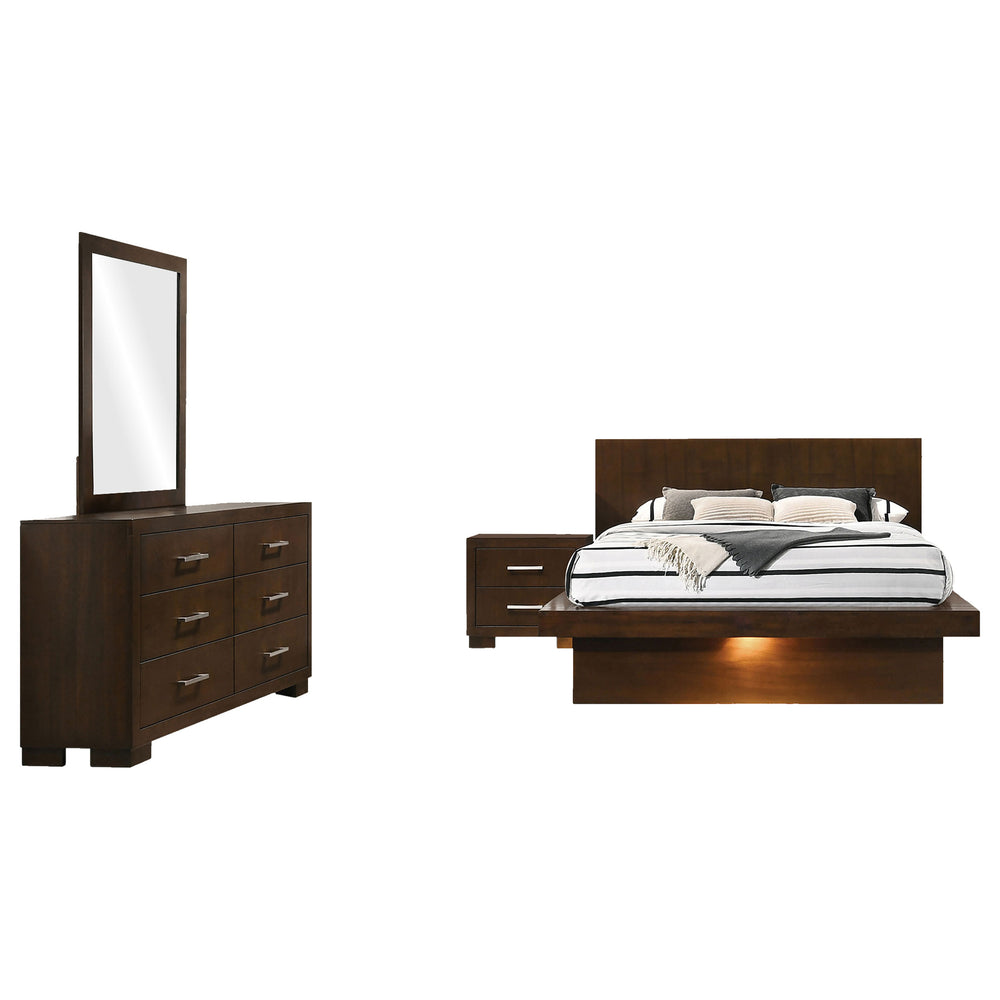 English Elm Piero Wire-brushed Oak Veneer Queen Bedroom Set with Louvered Panels Coastal Style B062S00739