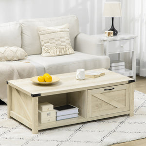 English Elm HOMCOM Farmhouse Coffee Table with Flip Lift Top and Hidden Storage, Square Center Table, Rustic Charm Natural W2225P217452