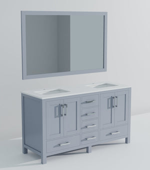 English Elm Dark Grey Double Bath Vanity 60" W x 22" D with Cultured Marble Top, Soft-Close Drawers & 58" Mirror B2731S00789