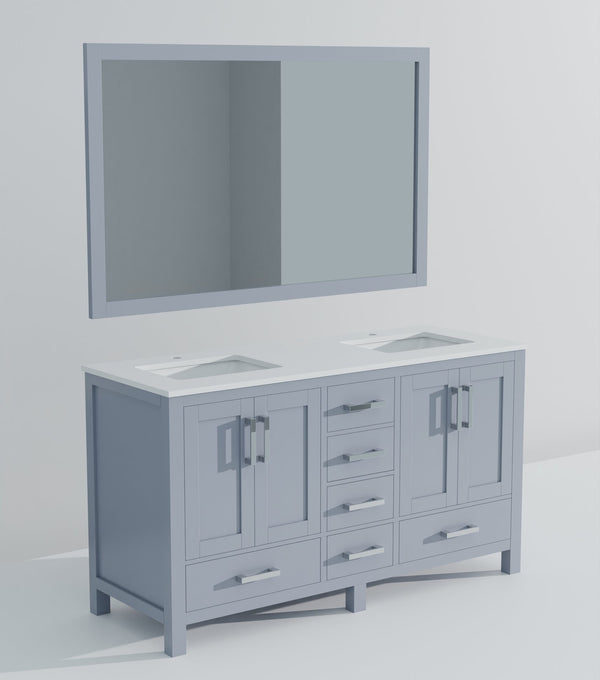 English Elm Dark Grey Double Bath Vanity 60" W x 22" D with Cultured Marble Top, Soft-Close Drawers & 58" Mirror B2731S00789