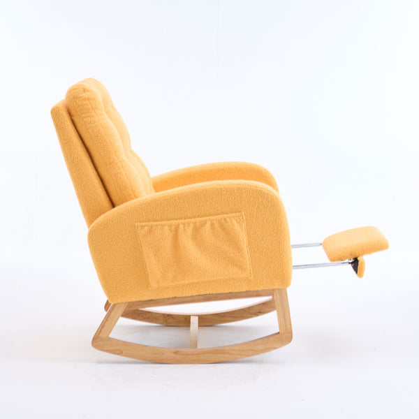 English Elm LY-5104 Plush High-Back Rocking Chair with Footrest & Storage Pocket, Ergonomic Foam Cushion for Nursery Yellow W2231P292991