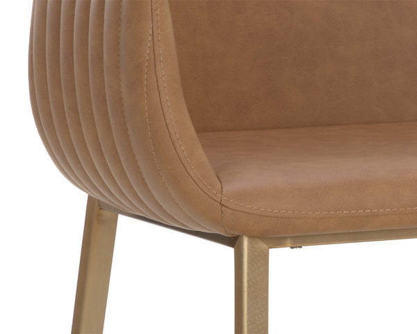 Sunpan Lucano Counter Stool - Elegant Milliken Cognac Faux Leather With Gold Stainless Steel Legs Brown Faux Leather 111122