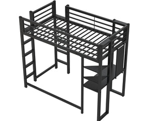 English Elm Loft Bed With Desk And Storage, Metal Twin Loft Frame For Kids Teens - Stylish Space Saver In Black W2904S00002