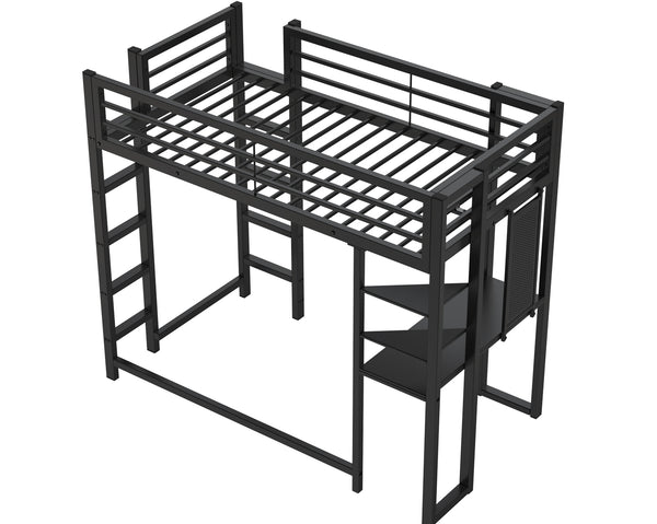 English Elm Loft Bed With Desk And Storage, Metal Twin Loft Frame For Kids Teens - Stylish Space Saver In Black W2904S00002