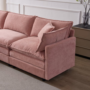 English Elm 105" L-shaped Chenille Sectional with Ottoman Pocket Spring Living Room Sofa Pink W1097S00232