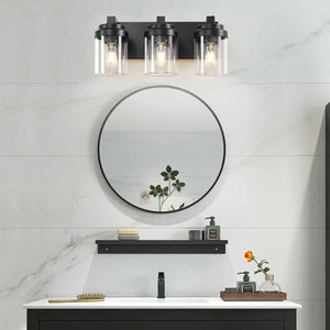 English Elm 3 Light Matte Black Vanity Light with Clear Glass Shades, Farmhouse Waterproof LED Fixture for Bathroom Hallway Vanity Mirror W2312P389977