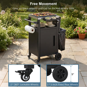English Elm K&k Outdoor Grill Cart Stainless Steel Prep Station with Storage and Drop Leaf N707P379798B
