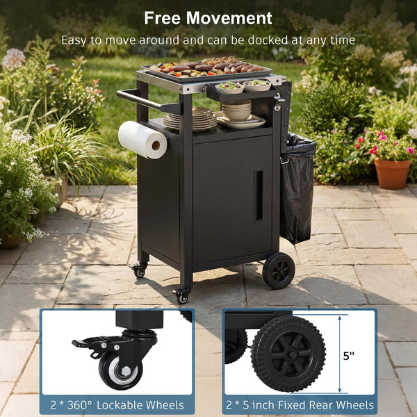 English Elm K&k Outdoor Grill Cart Stainless Steel Prep Station with Storage and Drop Leaf N707P379798B