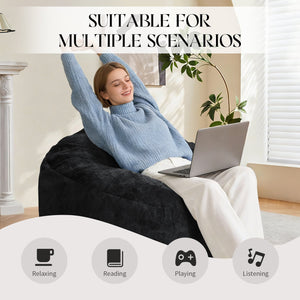 English Elm Ultra-comfort Oversized Bean Bag Floor Chair with Foam Bead Fill for Gaming Reading Lounge Black W3737P459106