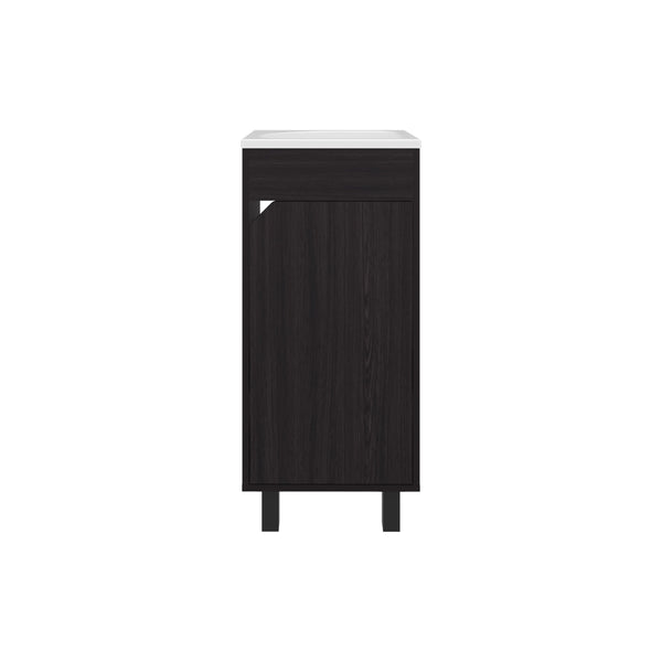 English Elm Bethel Narrow 15.7" One-Door Freestanding Vanity Cabinet with Resin Sink, Two Shelves, Black Compact Storage B200P335377