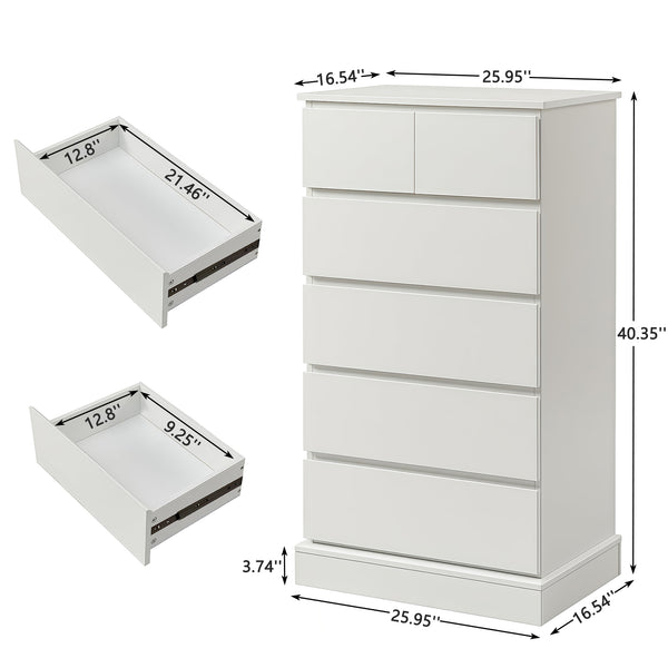 English Elm 6 Drawers Dresser with Hidden Handles, White Tall Chest, Anti-Tip Vertical Storage Cabinet for Home W3204P380678